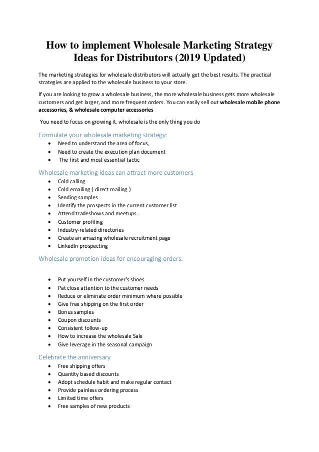 Wholesale marketing strategy ideas for distributors