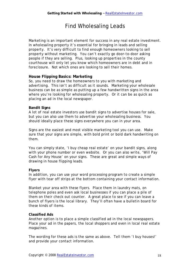 wholesaling ebook pdf wholesale real estate flyers
