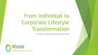 From Individual to
Corporate Lifestyle
Transformation
Evidence, Education and Empowerment
 