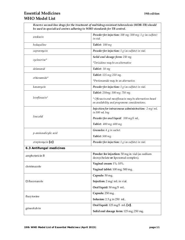 WHO Model List of Essential Medicines (April 2015) 19th edition