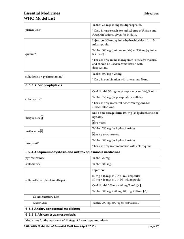 WHO Model List of Essential Medicines (April 2015) 19th edition
