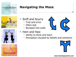 Navigating the Maze Sniff and Scurry Trial and error Often lost Bumped into walls Hem and Haw Ability to think and learn Perception clouded by beliefs and emotions 