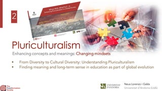 2
Pluriculturalism
▪ From Diversity to Cultural Diversity: Understanding Pluriculturalism
▪ Finding meaning and long-term sense in education as part of global evolution
Enhancing concepts and meanings: Changing mindsets
Neus Lorenzo i Galés
Universitat d’Andorra (UdA)
https://sherpa.ai/blog/wp-content/uploads/2021/10/puzzle-1.png
 