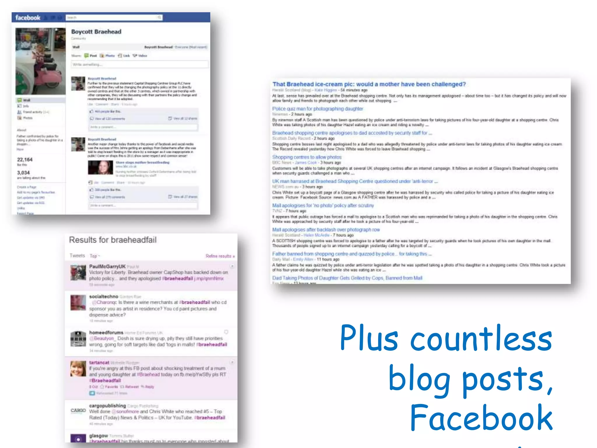 Plus countless
   blog posts,
     Facebook
 