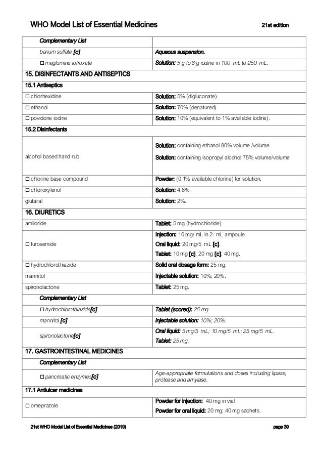 WHO model list of essential medicines 21st list 2019