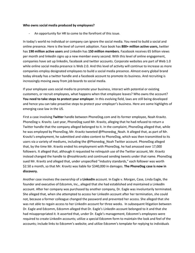 Who owns social media produced by employees