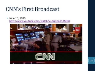 CNN’s First Broadcast
• June 1st, 1980:
http://www.youtube.com/watch?v=dqDopY5dMD8

14

 
