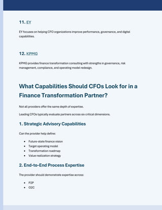 Who Provides Finance Transformation Consulting Services for CFOs | PDF