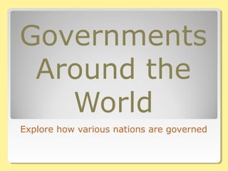 Governments
Around the
World
Explore how various nations are governed
 
