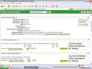Journal impact factor calculations for ‘Nature’ Journal immediacy index calculations for ‘Nature’ 