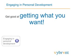Engaging in Personal Development
Get good at getting what you
want!
Engaging in
personal
development
 
