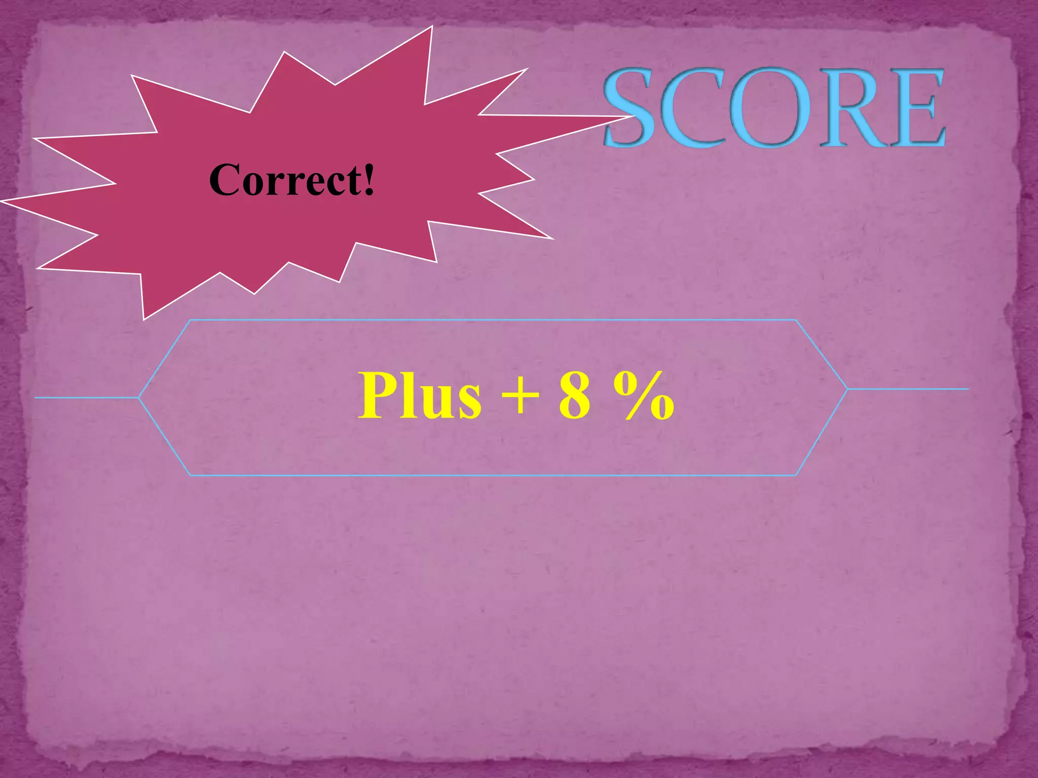 Correct!



       Plus + 8 %
 