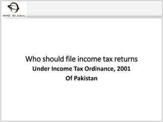 Who should file income tax returns
Under Income Tax Ordinance, 2001
Of Pakistan
 