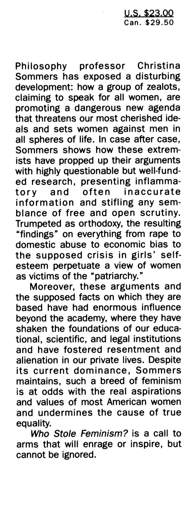 Who Stole Feminism? : How Women Have Betrayed Women by Christina Hoff Sommers (1 Who Stole Feminism? : How Women Have Betrayed Women by Christina Hoff Sommers (1