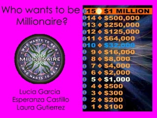 Who wants to be  Millionaire? Lucia Garcia  Esperanza Castillo Laura Gutierrez 