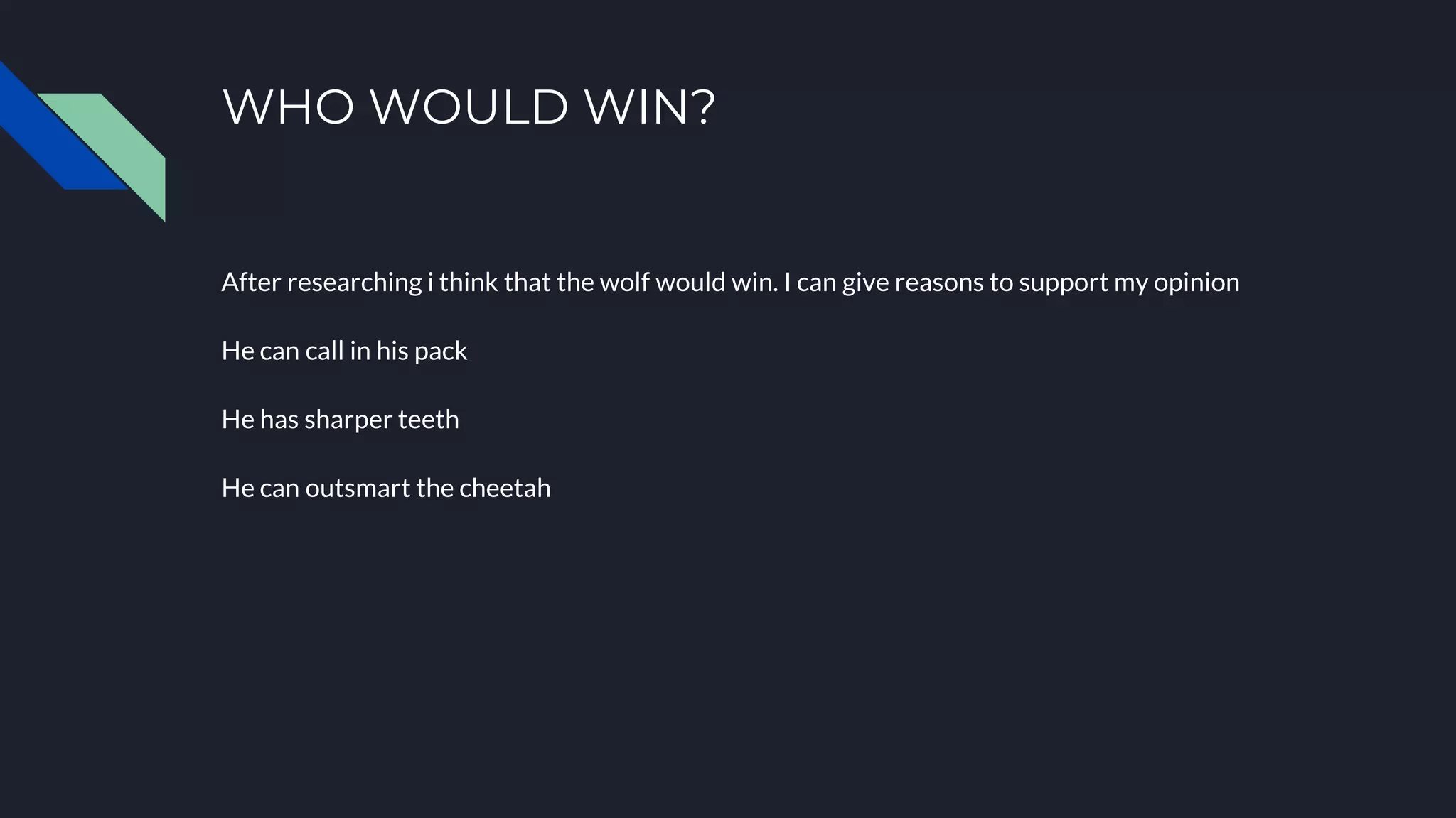 Who would win cheetah vs. wolf | PPT