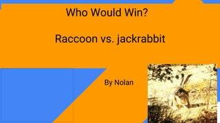 Who Would Win Jackrabbit
vs.raccoon by nolan
By nolan
Who Would Win?
Raccoon vs. jackrabbit
By Nolan
 