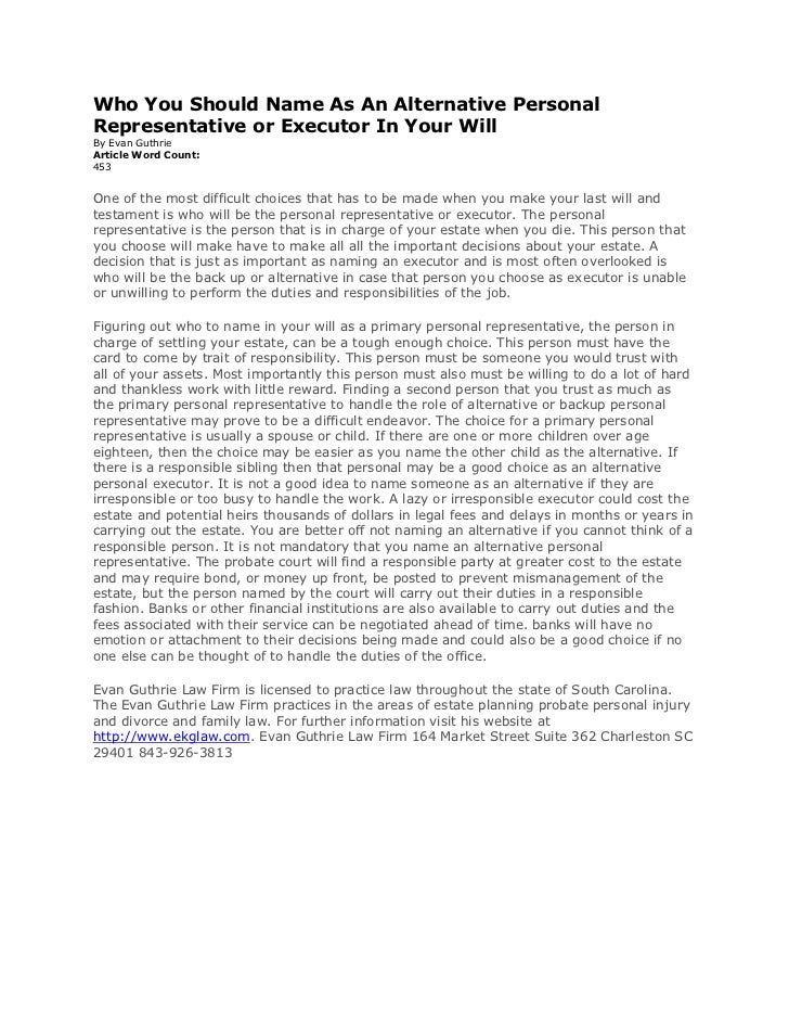 Who you should name as an alternative personal representative or executor in your will