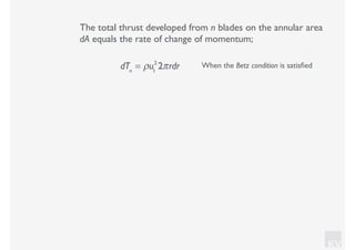 KV
The total thrust developed from n blades on the annular area
dA equals the rate of change of momentum;
dTn
= ρu1
2
2πrdr When the Betz condition is satisﬁed
 