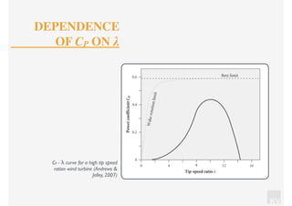 KV
CP - λ curve for a high tip speed
ration wind turbine (Andrews &
Jelley, 2007)
DEPENDENCE
OF CP ON λ
 
