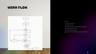 WORK FLOW
6
• Step1: Start
• Step 2: Access Live CCTV camera stream.
• Step 3: Detects the Presence of humans
• Step 4: If any human activity is detected it will enter the next module (i.e.) Gender prediction.
• Step 5: It will identify if any women are there or not.
• Step 6: Then it will be looking for anomalous activity.
• Step 7: If any activity is found it will be sending an alert message to the nearby police station or control
room
 