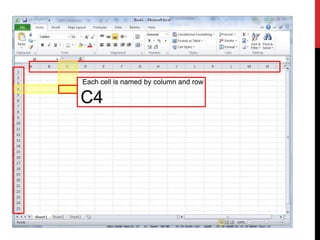 Each cell is named by column and row

C4
 