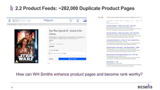 16
2.2 Product Feeds: ~282,000 Duplicate Product Pages
How can WH Smiths enhance product pages and become rank worthy?
 