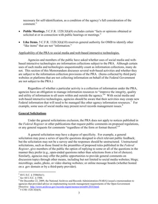 Presidential Memo - Social Media and the Paperwork Reduction Act | PDF