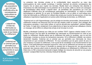 La protection des données privées et la confidentialité étant aujourd’hui au cœur des
préoccupations de notre société numérique, il semble important de prendre connaissance des
moyens mis en place pour crypter nos données. Mozilla étant une entreprise très attachée à
l’importance de cette technologie et à la protection de la vie privée, celle-ci a lancé une campagne
de sensibilisation début février. L’objectif étant de sensibiliser des populations qui n’ont pas
réellement d’affinités et/ou de connaissances particulières en informatique, ou même le monde
technologique en général. En ce sens, la Fondation Mozilla a mis en place un outil ludique pour
initier les internautes au chiffrement en utilisant des emojis pour toucher les plus jeunes, et donc les
utilisateurs majoritaires d’applications et autres outils d’échange de données, au chiffrement.
“Codemoji est un outil d’apprentissage, pas de partage de données personnelles. Heureusement, le
chiffrement moderne est beaucoup plus fort que des simples codes en emojis. Pour partager des
informations sensibles, il vaut mieux utiliser un outil de sécurité plus sophistiqué", prévient l'éditeur
de Firefox. Il s’agit donc simplement d’une plate-forme en ligne qui permet aux utilisateurs d’écrire
un message, de le chiffrer en utilisant des emojis et de l’envoyer à un ami.
Mozilla a développé Codemoji aux côtés de son confrère TOOT, l’agence créative basée à Turin.
L’objectif encore une fois étant de sensibiliser les internautes au fonctionnement du code et aux
bases du chiffrement. Mozilla estime que le chiffrement fait partie du quotidien, que ce soit lors
d’échanges, d’achats ou encore de transactions bancaires. Si le chiffrement s’affaiblit, ces actions
deviennent risquées. Codemoji est un premier pas qui permettra aux internautes de mieux
comprendre en quoi consiste le chiffrement. "Si nous souhaitons que les gens soient de plus en
plus nombreux à soutenir le chiffrement, il est crucial de les sensibiliser à son fonctionnement et ses
enjeux. C’est particulièrement important aujourd’hui, alors que le chiffrement est menacé aux quatre
coins du monde. De la France à l’Australie en passant par le Royaume-Uni, les gouvernements
proposent des mesures allant contre la sécurité des utilisateurs en affaiblissant le chiffrement. Aux
Etats-Unis, le FBI a récemment demandé à Apple d’alléger les mesures de sécurité sur ses propres
produits", souligne Mark Surman, Directeur Exécutif de Mozilla.
Sensibiliser
des populations
qui n’ont pas
d’affinités et/ou de
connaissances
particulières en
informatique
L’objectif est
d’initier les
internautes au
fonctionnement du
code et aux bases
du chiffrement.
Codemoji est
un premier pas qui
permettra aux
internautes de mieux
comprendre en quoi
consiste le
chiffrement
#LaFondationMozilla
#Chiffrement
http://www.zdnet.fr/actualites/mozilla-veut-sensibiliser-les-jeunes-au-chiffrement-grace-aux-emojis-39839000.htm
 