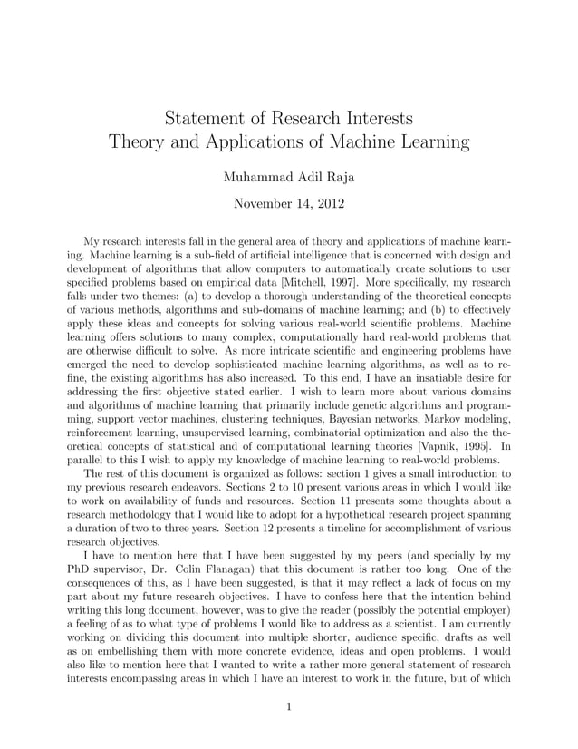 written statement of research interests
