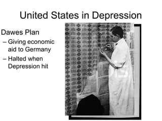 United States in Depression
Dawes Plan
– Giving economic
aid to Germany
– Halted when
Depression hit
 