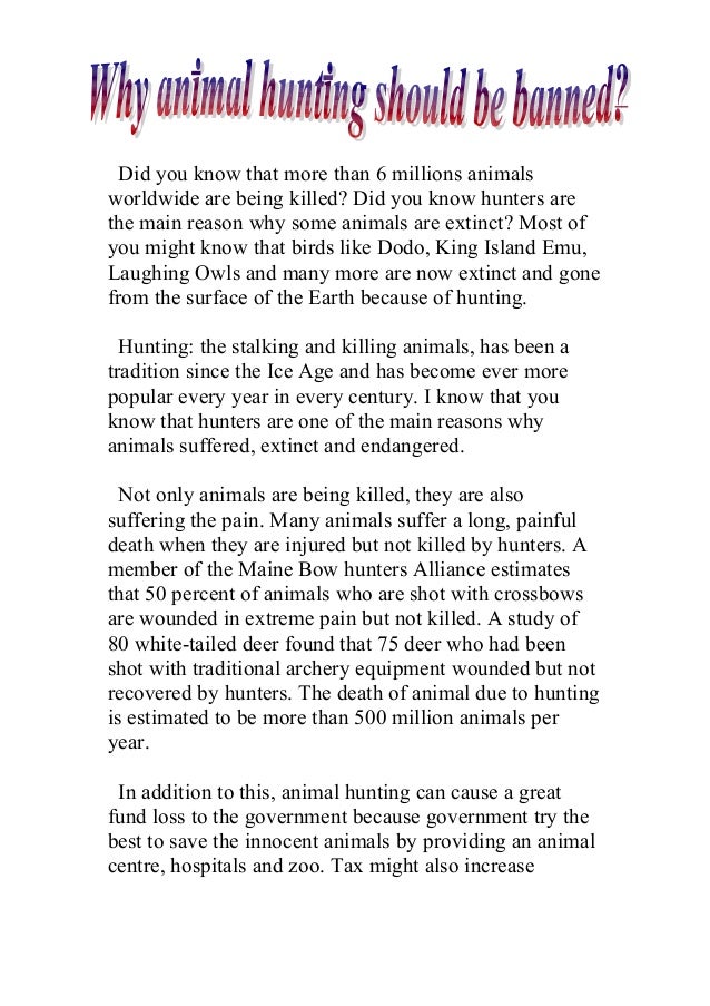 animal hunting should be banned worldwide essay