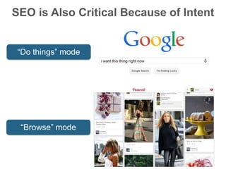 SEO is Also Critical Because of Intent
“Do things” mode
“Browse” mode
 
