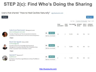 STEP 2(c): Find Who’s Doing the Sharing
http://buzzsumo.com
 