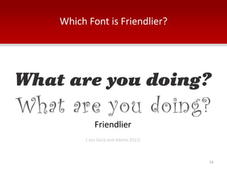 Which Font is Friendlier?
( van Gorp and Adams 2012)
Friendlier
54
 