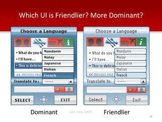 Which UI is Friendlier? More Dominant?
(van Gorp 2007) FriendlierDominant 58
 