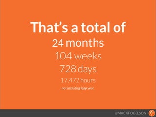 That’s a total of 
24 months
104 weeks
728 days
17,472 hours
not including leap year.
@MACKFOGELSON
 