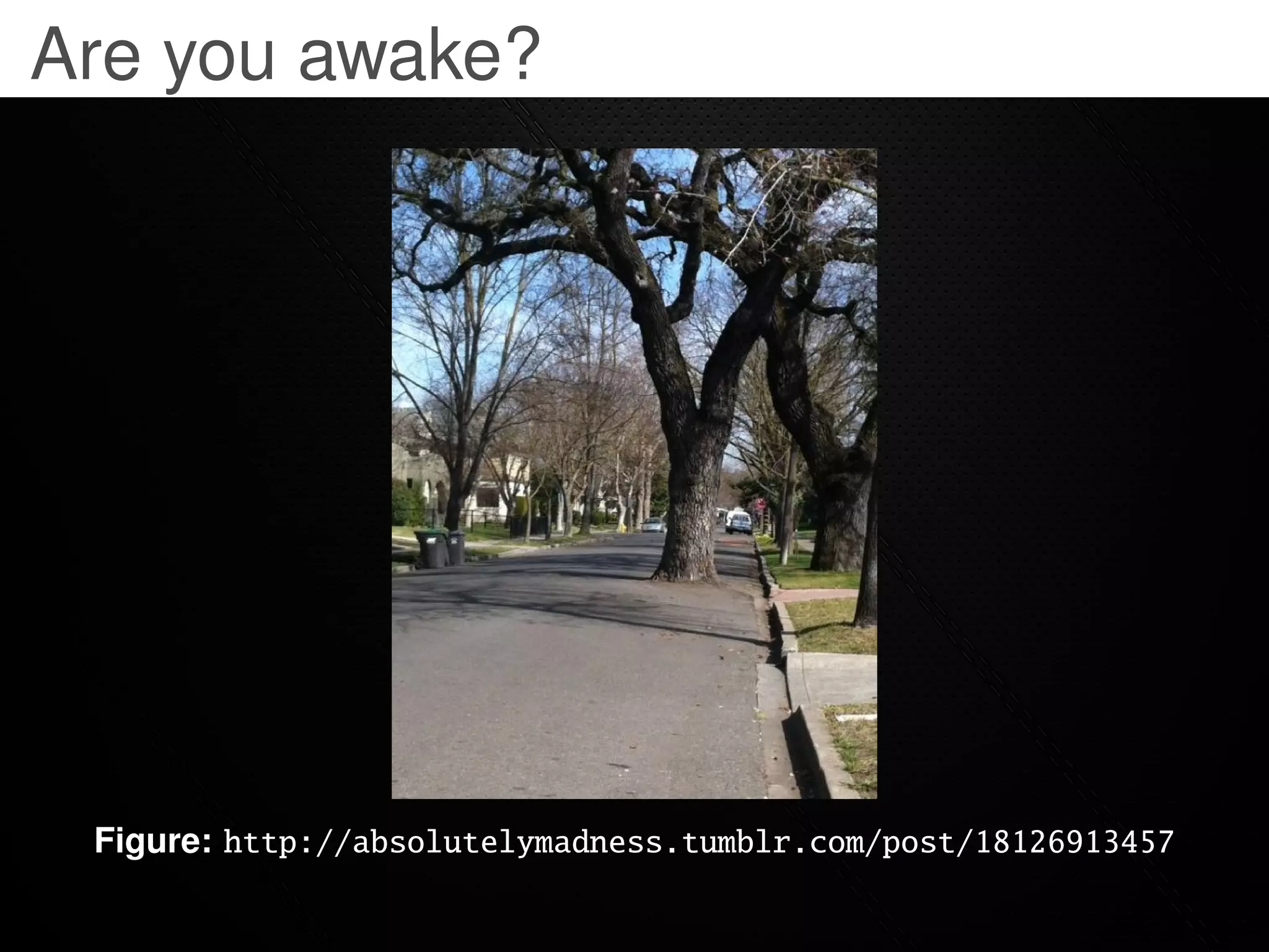 Are you awake?




 Figure: http://absolutelymadness.tumblr.com/post/18126913457
 