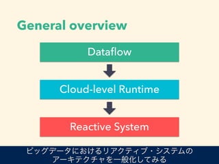 General overview
• The cloud-level runtime:
• Optimizes the speciﬁed dataﬂow and schedules
reactive components
• Obtains r...