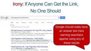 Irony: IfAnyone Can Get the Link,
No One Should
Google should really have
an answer box here
warning searchers
against using any of
these results
 