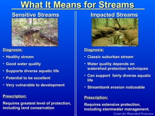 What It Means for Streams Center for Watershed Protection <ul><li>Diagnosis:   </li></ul><ul><li>Healthy stream </li></ul>...