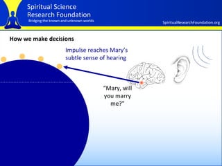 How we make decisions “ Mary, will you marry me?” Impulse reaches Mary’s subtle sense of hearing 