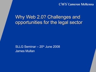 Why Web 2.0? Challenges and opportunities for the legal sector SLLG Seminar – 20 th  June 2008 James Mullan 