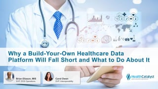 Why a Build-Your-Own Healthcare Data
Platform Will Fall Short and What to Do About It
Brian Eliason, MIS
SVP, DOS Operations
Carol Owen
SVP, Interoperability
 