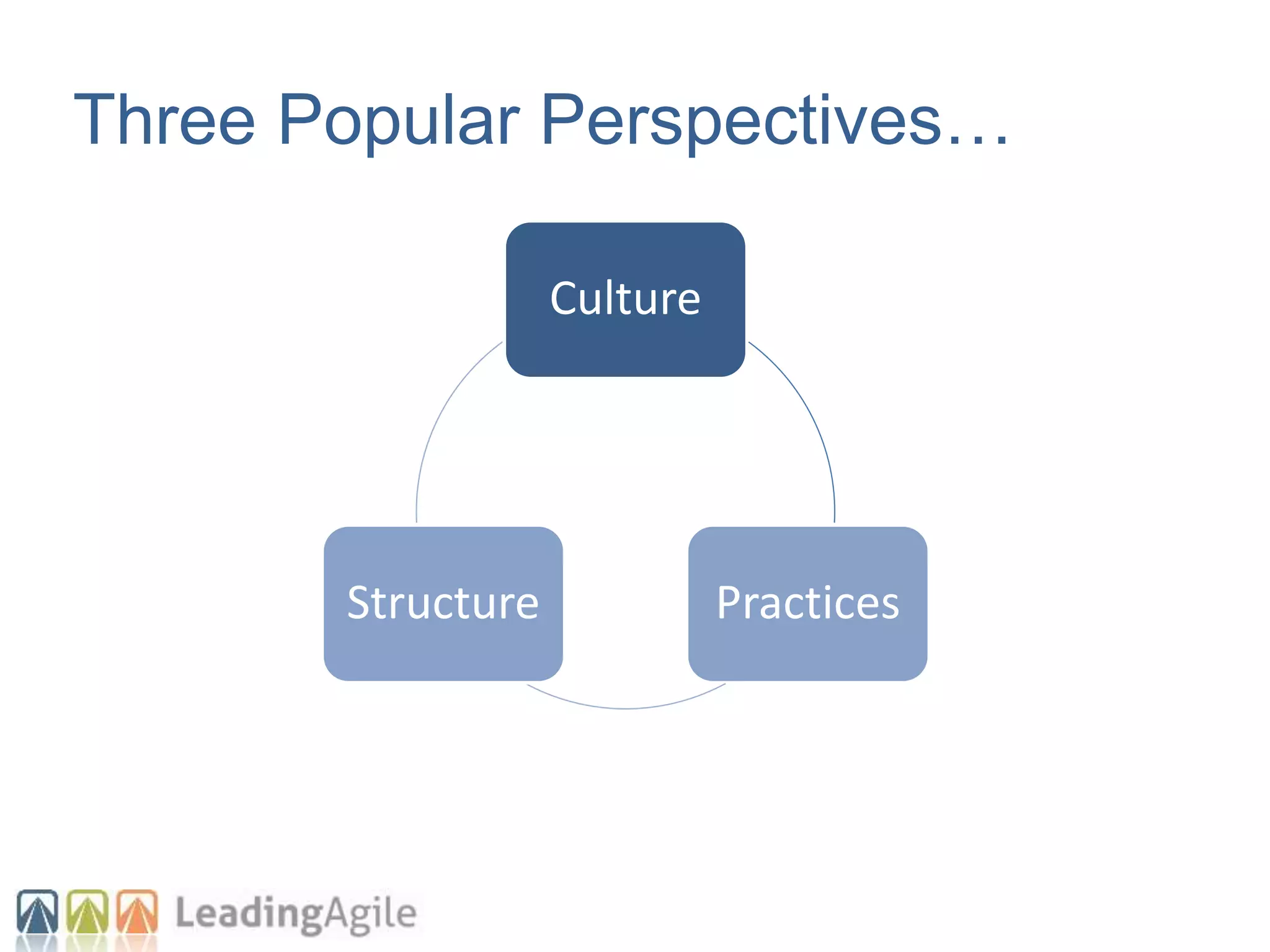 Culture
PracticesStructure
Three Popular Perspectives…
 