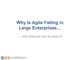 Why Is Agile Failing in
Large Enterprises…
… and what you can do about it
 