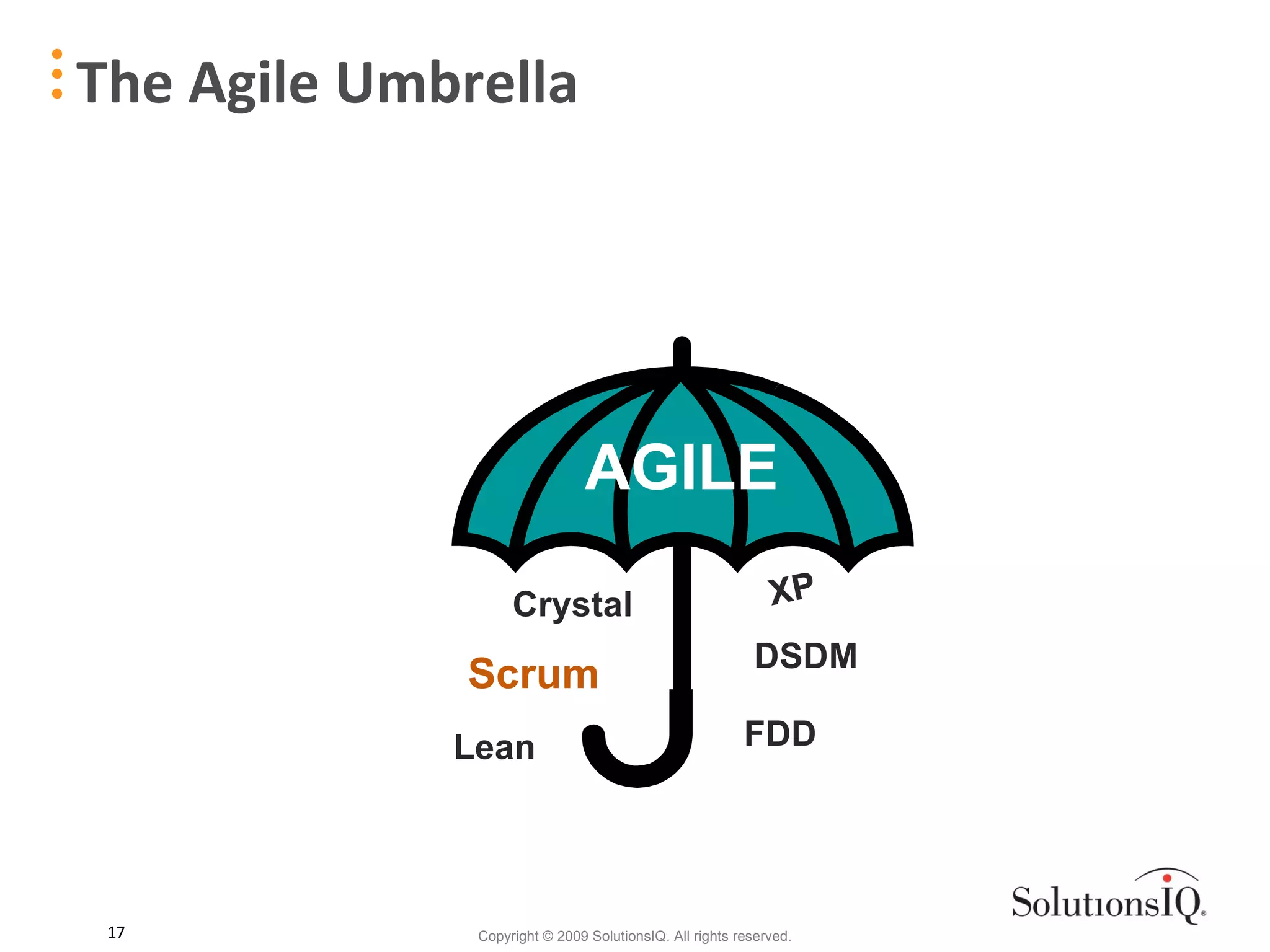 The Agile Umbrella Scrum XP Crystal Lean DSDM FDD AGILE 