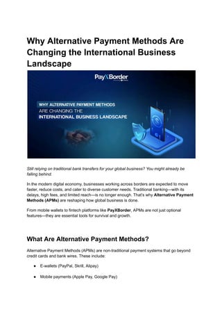 Alternative Transfer Methods Why Alternative Payment Methods Are Changing the International Business ...