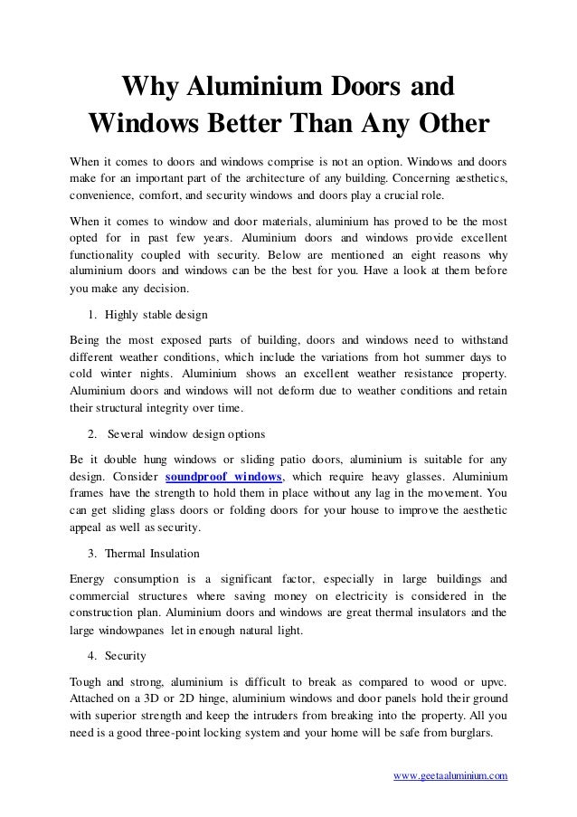 Why Aluminium Doors And Windows Better Than Any Other