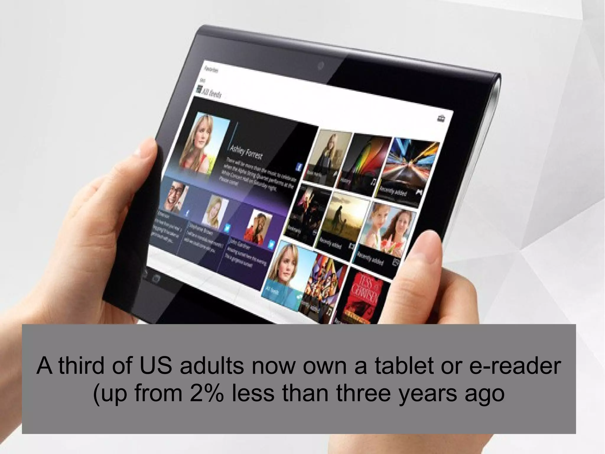 A third of US adults now own a tablet or e-reader
      (up from 2% less than three years ago
 